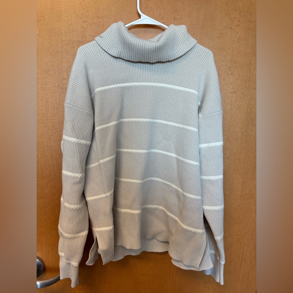 Varley Ribbed Turtleneck Sweater in Cream Stripe - Picture 2 of 4